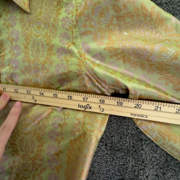 Robert Graham Women Shiny Floral Print Button Up Small Shirt Green Pink L/S - Picture 5 of 16